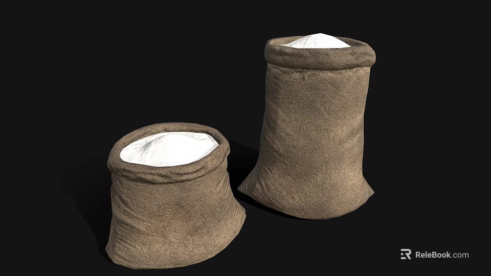 Two Burlap Sacks Filled With White Household Powder For Daily Use 3d model 