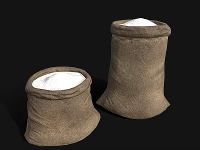 Two Burlap Sacks Filled With White Household Powder For Daily Use 3d model