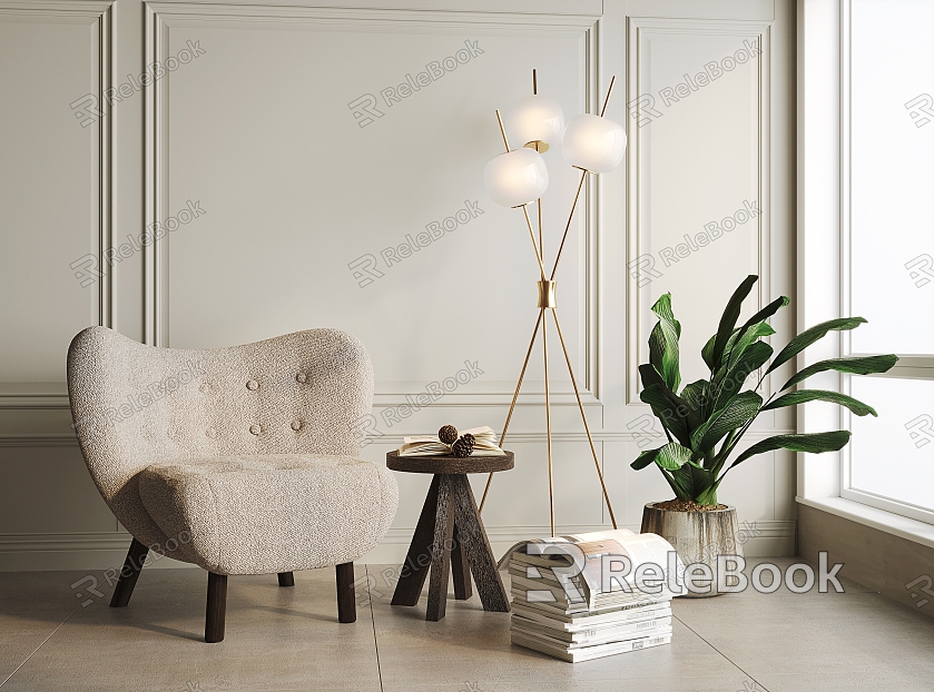 Single sofa leisure sofa floor lamp bonsai combination model