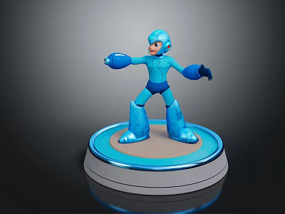 Blue Robot Game Movie Character 3D Model Standing On Round Base 3d model