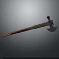 Traditional Medieval Axe Weapon With Wooden Handle And Metal Head Design