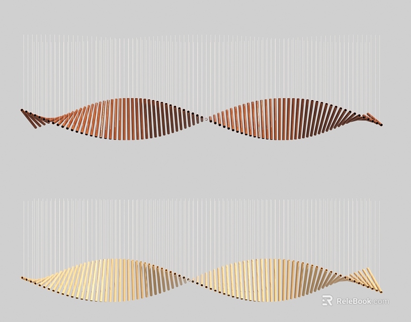 Wave Shaped Ceiling Design In Copper And Gold Tones 3d model 