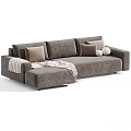 Modern Sectional Sofas In Neutral Tones With Pillows And Soft Throw Blankets 3d model