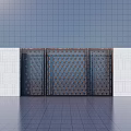 Blue Grid Feature Wall With Decorative Metal Panels And White Tile Background 3d model
