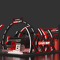GAME BOY Themed Exhibition Booth With Black Car And Red Decor Setup