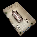 Modern Conference Room Featuring Long Table Multiple Chairs Large Screen Curtains And Indoor Plants