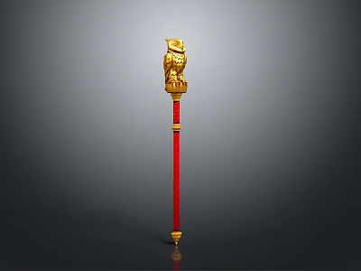 Golden Decorative Weapon With Owl Statue Red Handle And Intricate Design 3d model