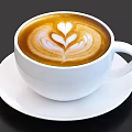 Freshly Brewed Coffee With Heart Shaped Latte Art In White Cup On Dark Background