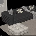 Black Sectional Sofa With Patterned Pillows Throw Blanket In Living Room Large Window Snowy View