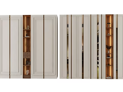 Modern Light Colored Wardrobe With Sliding Doors And Open Storage Shelves 3d model