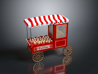 Red Candy Cart with Red And White Striped Canopy holding Canned Candy On Wheels 3d model