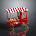 Red Candy Cart with Red And White Striped Canopy holding Canned Candy On Wheels