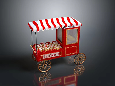 Red Candy Cart with Red And White Striped Canopy holding Canned Candy On Wheels 3d model