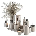 Bathroom Accessories Set With Dried Flowers Tray Bottles And Candle