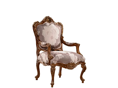 Vintage Accent Chair With Classical Carved Wooden Frame And Floral Upholstery 3d model