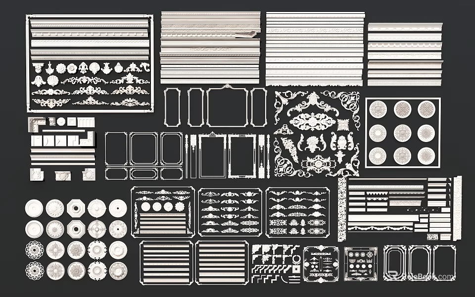 Various Decorative Gypsum Molding Patterns And Designs For Interior Architectural Use 3d model