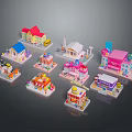 Colorful Building Block Models Featuring Various Miniature Architectural Structures and Detailed Designs 3d model