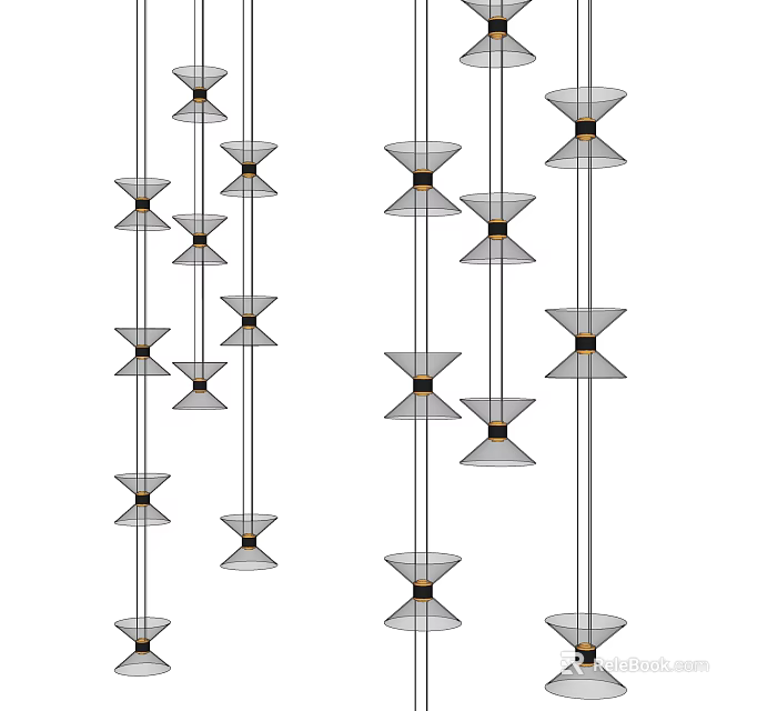 Modern Geometric Multi Tiered Chandelier With Linear Suspended Design Elements 3d model 