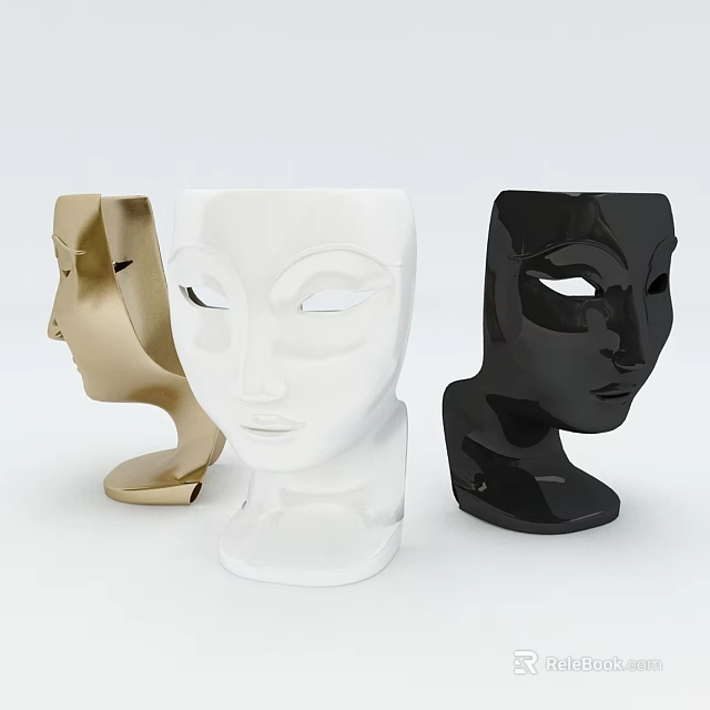 Modern Minimalist Face Shaped Decorative Vases In Gold White Black Colors 3d model 