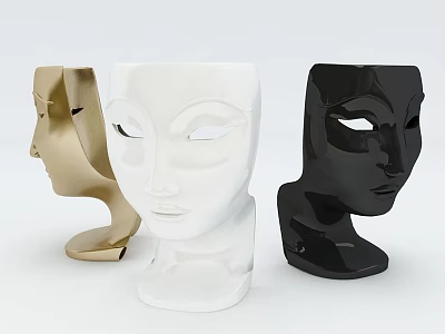 Modern Minimalist Face Shaped Decorative Vases In Gold White Black Colors 3d model