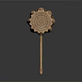 Ancient Bronze Weapon Hammer With Decorative Long Handle And Metallic Sheen