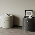 Modern Round Bedside Tables With Light And Dark Three Drawers And Decorative Items 3d model