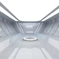 Modern White Exhibition Hall Interior With Central Platform And Logo Display Design 3d model