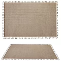Neutral Beige Square Rug With Woven Texture And Tassel Edges For Modern Home Decor