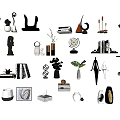 Modern Ornamental Decor Sets With Sculptures Vases Books Lamps And Plants