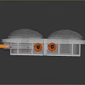 Decorative Ornament Set With Transparent Two Compartment Plastic Case And Orange Cylinders With Red Bases