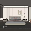 Modern Bedroom Interior Design With Upholstered Bed Nightstands Decorative Painting And Paneled Walls