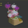 Miniature Tropical 3D Scene With Palm Trees Hut Pool And Sandy Decorative Base