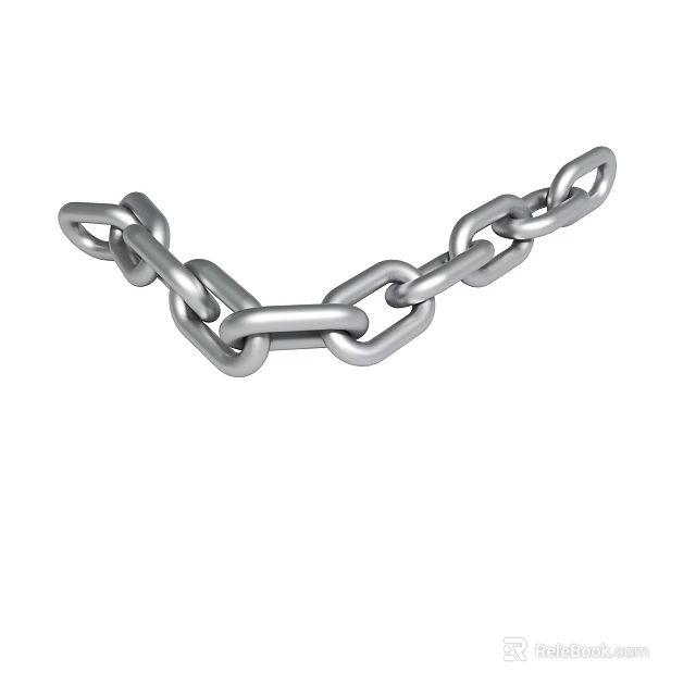 Shiny Silver Metal Chain Featuring Interconnected Links On White Surface 3d model