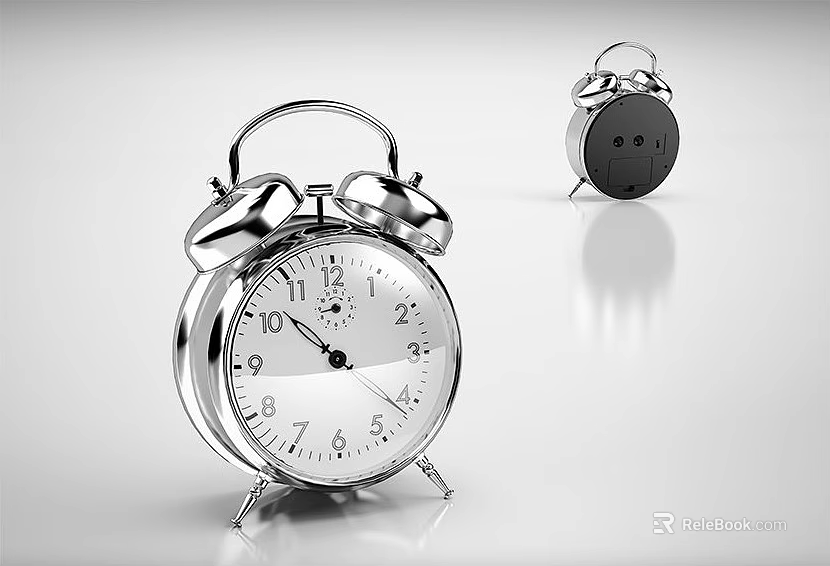 Metallic Alarm Clocks With Twin Bells On White Background And Reflections 3d model 