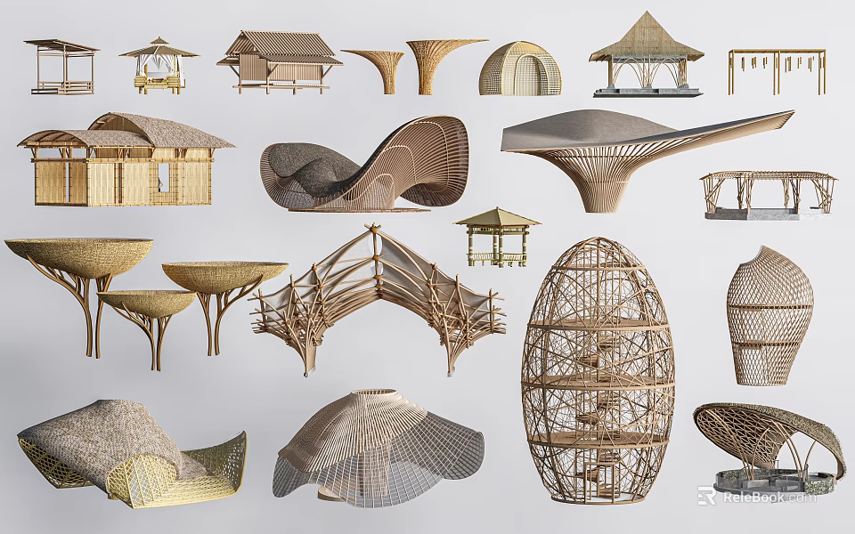 Modern Artistic Wooden Architectural Structures With Various Shapes And Designs 3d model