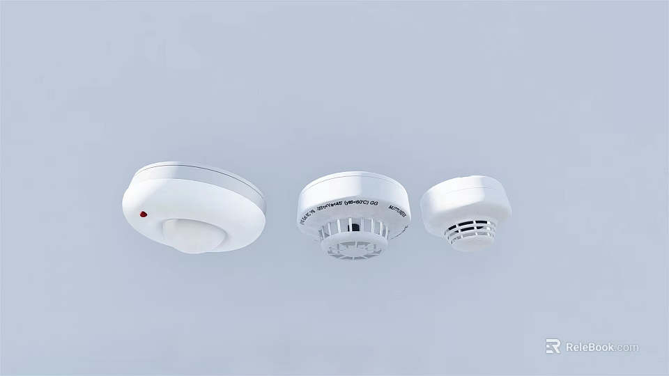 White Ceiling Mounted Fire Safety Devices with Smoke Detection Sensors and Alarm Indicators 3d model 