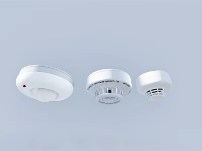 White Ceiling Mounted Fire Safety Devices with Smoke Detection Sensors and Alarm Indicators 3d model