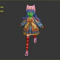 3D Anime Girl Character With Cat Ears Hat Pink Hair And Colorful Outfit