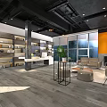 Modern Industrial Office Interior With Open Layout Wooden Flooring Sofa Green Plants And Elephant Mural
