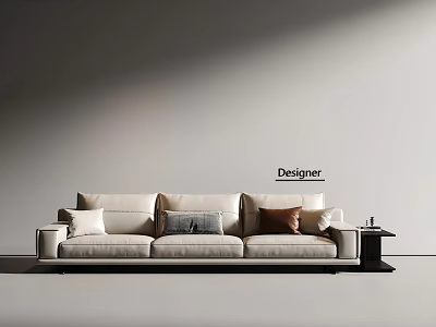 Modern Beige Sofa Set With Multiple Cushions And Side Table In Neutral Space 3d model