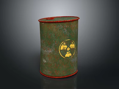 Green Cylindrical Container with Red Rimmed Edges and Yellow Circular Design Featuring Two Figures 3d model