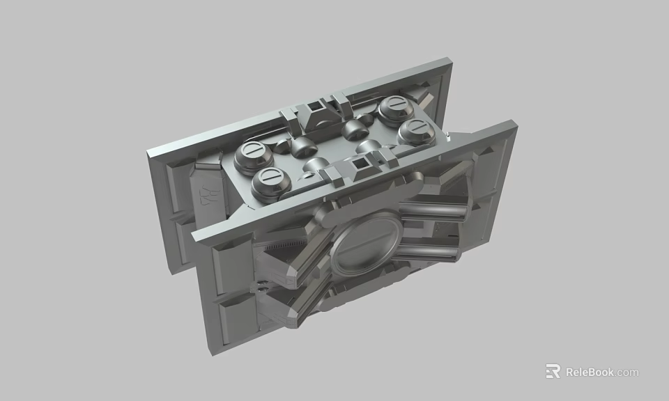 Gray Industrial Mechanical Component With Metal Structure Bolts And Complex Geometric Design 3d model 
