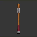 Decorative Ancient Axe with Intricate Ornate Patterns Orange Wooden Handle Red Grip 3D Rendering