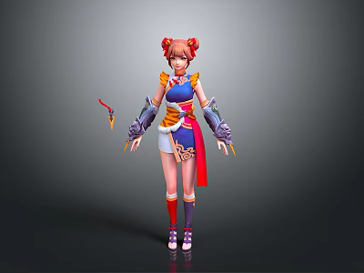 Woman In Mythical Costume With Red Hair Buns Dagger And Armor Sleeves 3d model