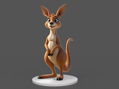 Cute 3D Kangaroo Model Standing On White Base With Detailed Features 3d model