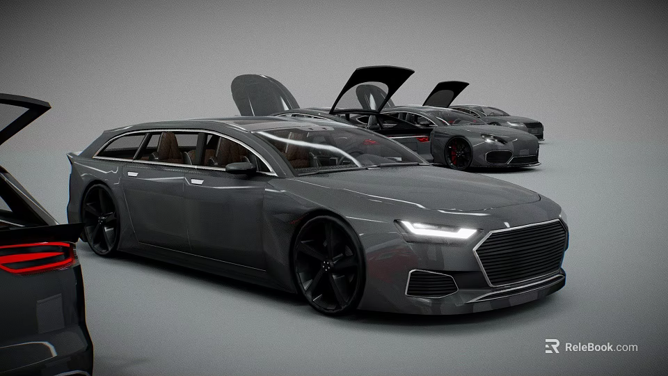 Modern Gray Wagon Car With Open Doors And Sleek Design In Row 3d model 