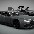 Modern Gray Wagon Car With Open Doors And Sleek Design In Row