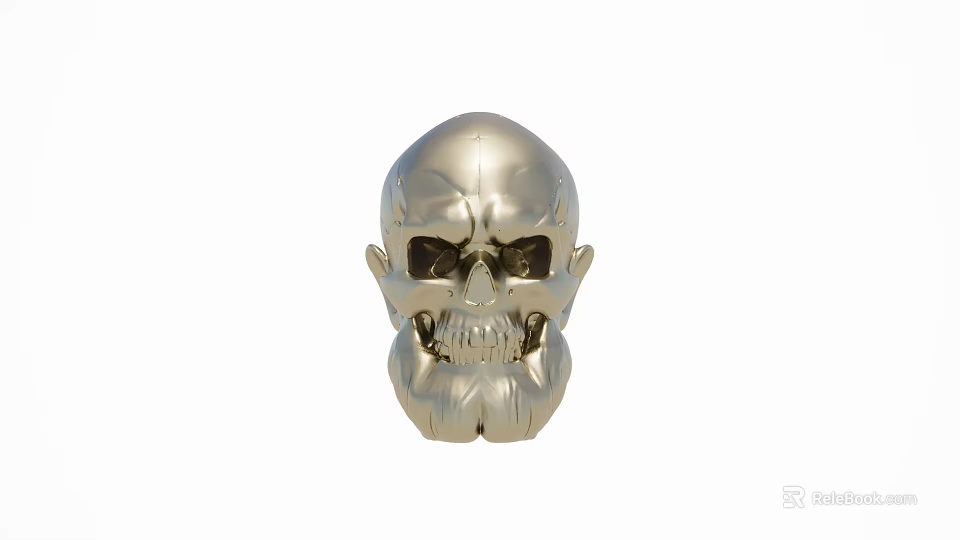 Polished Silver Skull Sculpture With Detailed Carving And Artistic Design 3d model 
