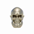 Polished Silver Skull Sculpture With Detailed Carving And Artistic Design