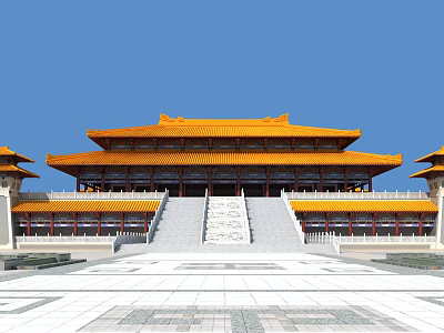 Ancient Chinese Architecture Grand Palace With Yellow Roofs And Stone Steps 3d model